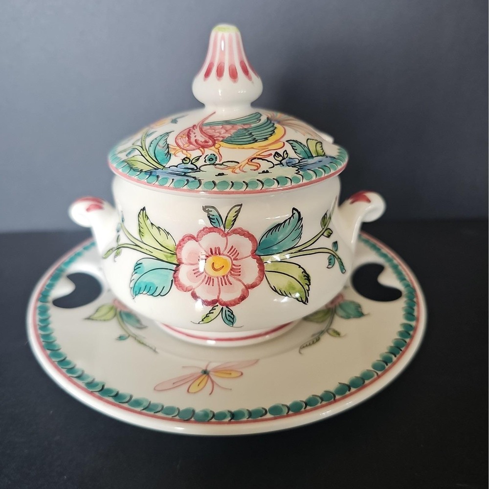 Anfora Agueda Portugal Mustard/Sugar Bowl With Underplate - Hand Painted - R8